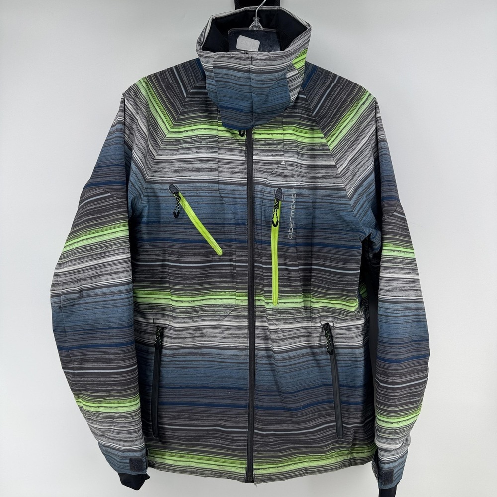 Obermeyer Jacket Mens XS Gray Stripe Ski Snowboard Full Zip Winter Insulated